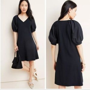 Anthropologie Maeve Black Short Puffy Sleeve V Neck Mini Dress  XS